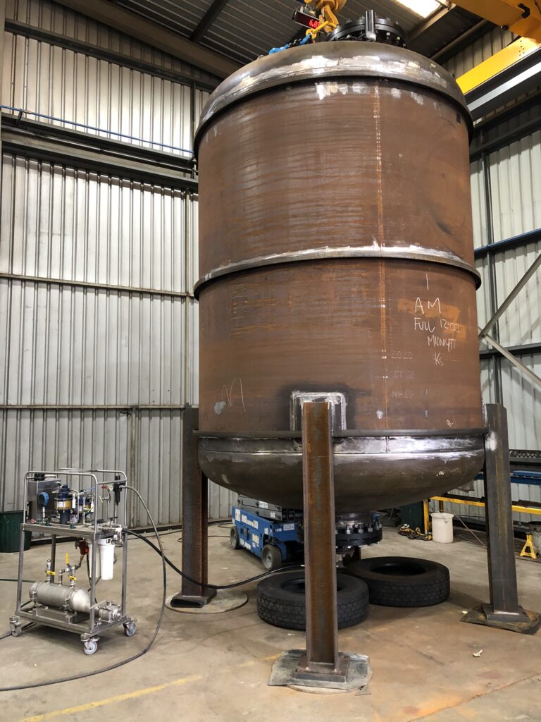 Overall view of pressure vessel in advanced state of fabrication